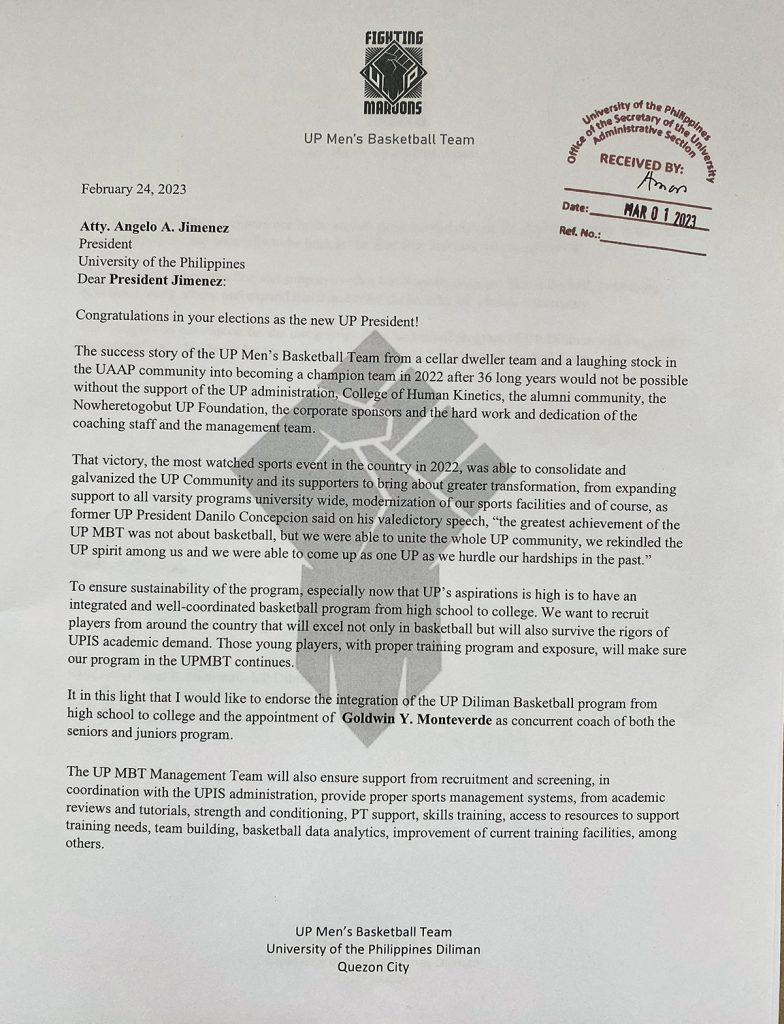 Received Copy of the Letter to the UP President Page 1